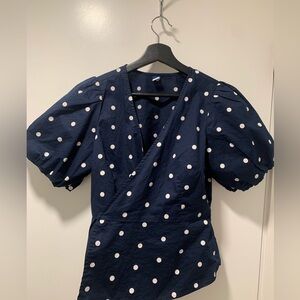 Old Navy Navy Blue Polka Dot Wrap Top. NWOT
